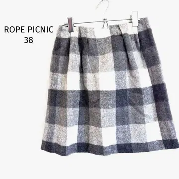 로페피크닉 체크 스커트 무릎 기장 울 혼방 안감 있음 뒷지퍼
