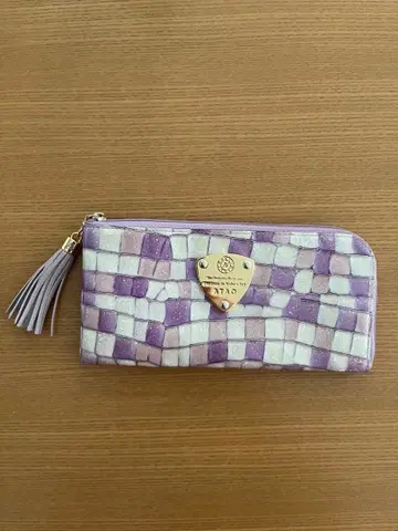 ATAO 장지갑 보라색과 화이트 타일 무늬
