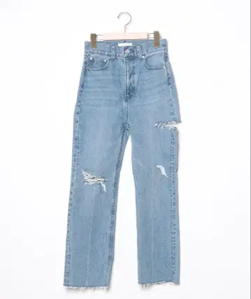 미라 오웬 라이트 블루 스트레이트 데님 데미지 가공