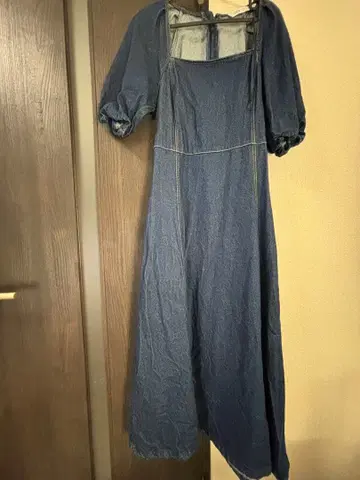 ZARA 데님 퍼프 슬리브 롱 드레스