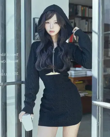 darich 다리치 오픈 케이블 니트 미니 원피스