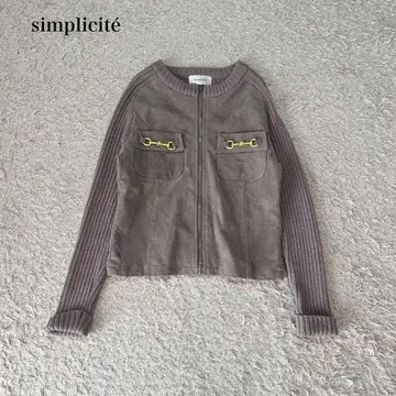 심플리시떼 지퍼 블루종 스웨이드 절개 금 참 부착 성인 여성 럭셔리