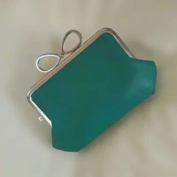 모자 가마구치 지갑 (12cm) 그린 가죽 리본 장석 소프트 실버