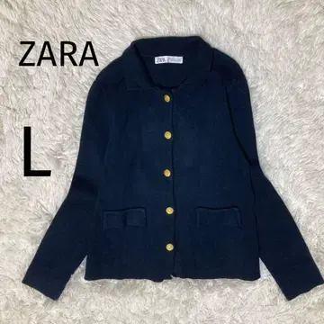 ZARA 골드 버튼 가디건 니트 긴팔 카라 부착 네이비 L