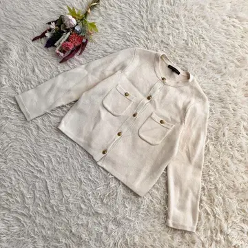 [ 23구 ] 니트 자켓 가디건 긴팔 노카라 면 코튼 L