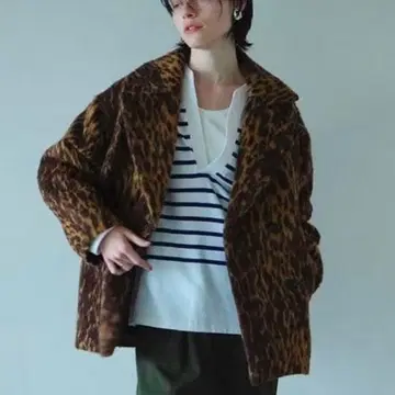 CLANE 오버 라인 더블 코트 레오파드