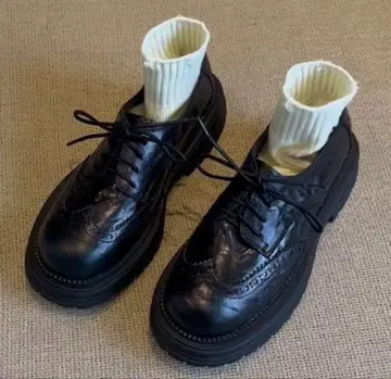 블랙 윙 팁 레더 슈즈 25cm 새상품