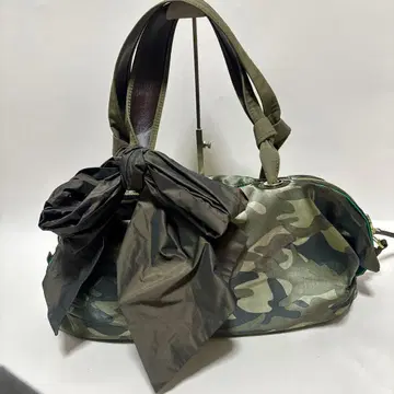 [ MUGUET ] 새상품급 카모플라주 패턴 리본 보스턴 백 핸드백