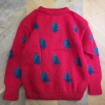 paulstuart 크리스마스 트리 패턴 빨간색 니트 스웨터 울 y58