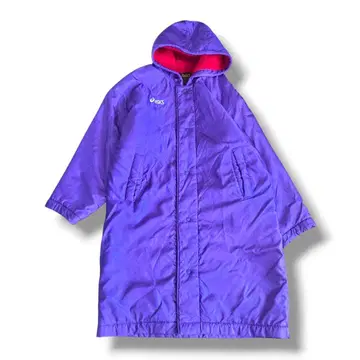 asics 보라색 나일론 자켓 플리스 롱 벤치 코트 사이즈 M