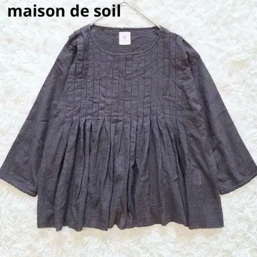 새상품급 메종드소일 턱 블라우스 울 개더 셔츠 체크