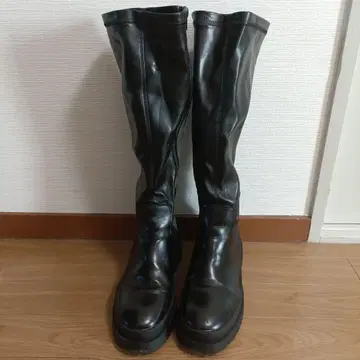 블랙 통굽 롱 부츠 지퍼 포함