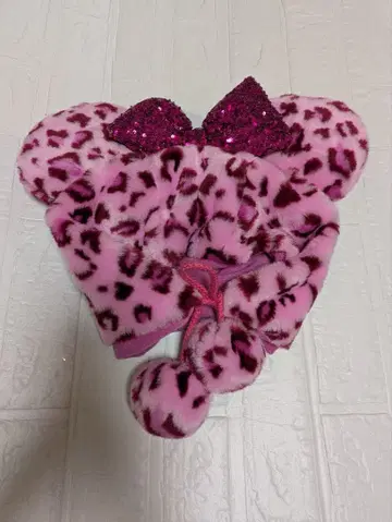 디즈니 미니 팬캡 레오파드 무늬 핑크