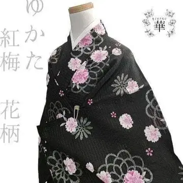 화려한 유카타 홍매화 꽃 블랙 캐주얼 여름 기모노 축제