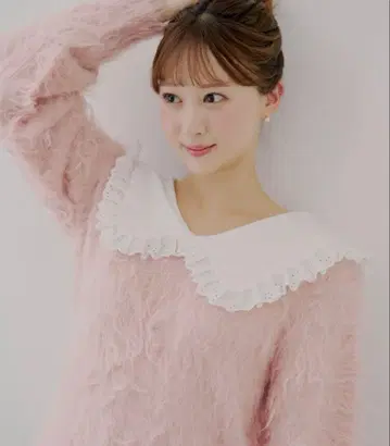 chico 세일러 카라 샤기 루즈 니트 핑크