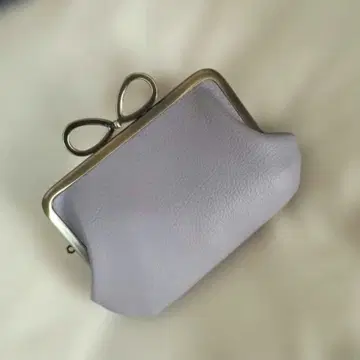 부녀 가마구치 지갑 (12cm) 그레이 퍼플 가죽 리본 금구 앤틱 골드