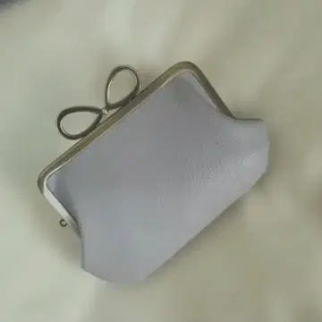 부녀 가마구치 지갑 (12cm) 그레이 퍼플 가죽 리본 금구 앤틱 골드