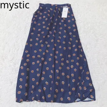 미스틱 롱 스커트 플레어 꽃무늬 네이비 성숙/러블리 택 포함 새상품