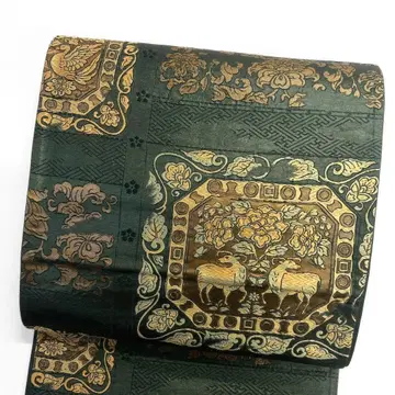 후쿠로 오비 당오리 야기 봉황 꽃 무늬 금실 기모노 114b p ms