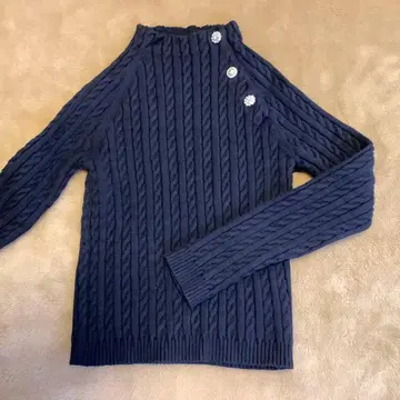 유나이티드 애로우즈 니트 케이블 짜임 비쥬 보틀넥 다크 네이비