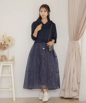 르레브바니레 오간자 도킹 후드티 원피스 네이비 M 사이즈