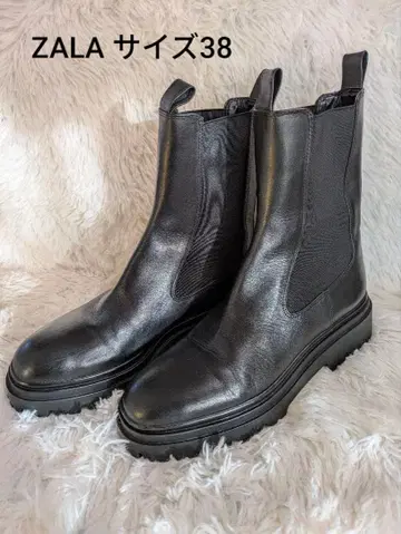 ZARA 사이드 고어 부츠 통굽 가죽 38 사이즈