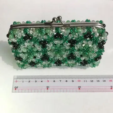 [ 핸드메이드 ] 비즈 가마구치 지갑 그린과 블랙