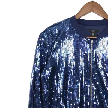 [새상품급] H&M 스팽글 블루종 봄버 자켓 네이비 S