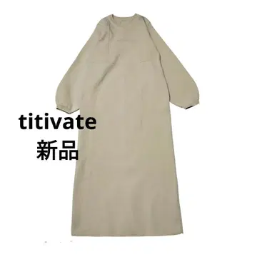 티티베이트 titivate 볼륨 슬리브 I라인 니트 원피스