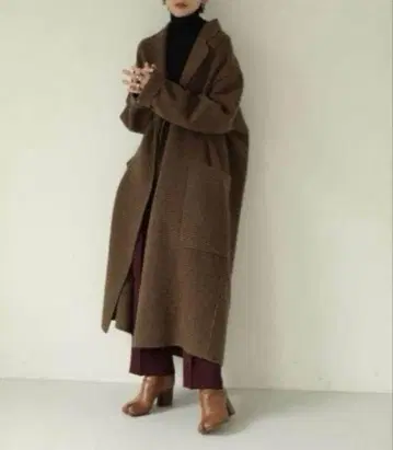 울 체크 무늬 롱 코트