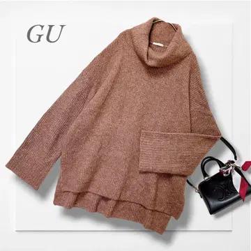 GU 터틀넥 스웨터(M) 브라운 루즈 실루엣 체형 커버 성숙/러블리