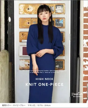 네이비 블루 하이넥 니트 원피스