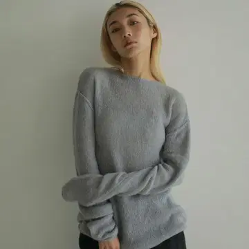 [ anuke ] Sheer Knit 색스 블루 시어 니트 백 오픈