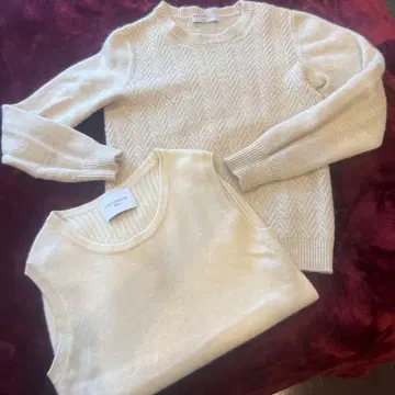 에스트네이션 화이트 니트 2점 캐시미어 100%