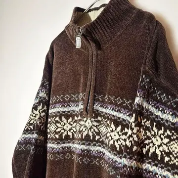 [ 개성파 ] 브라운 집업 니트 스웨터 코튼 혼방 노르딕 L