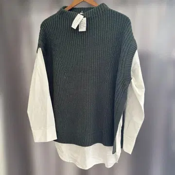 택 포함 올리브 그린 니트 레이어드 상의