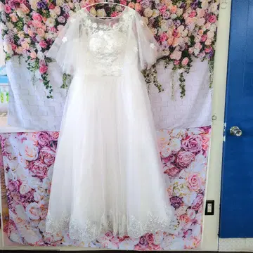 [ 빅 사이즈 ] 화이트 웨딩 드레스 플라워 라메 자수 포함