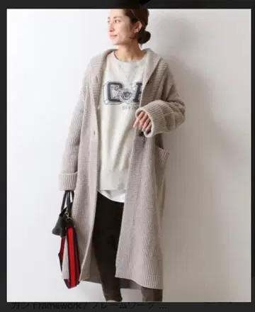 FRAMeWORK 니트 롱 가디건 그레이 시착만 한 상품