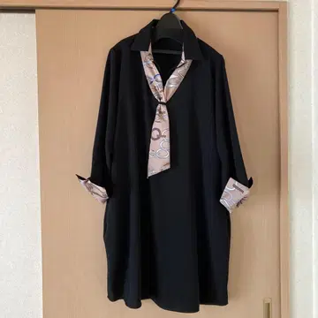 넥타이 포함 블랙 긴팔 원피스 튜닉으로도 활용 가능