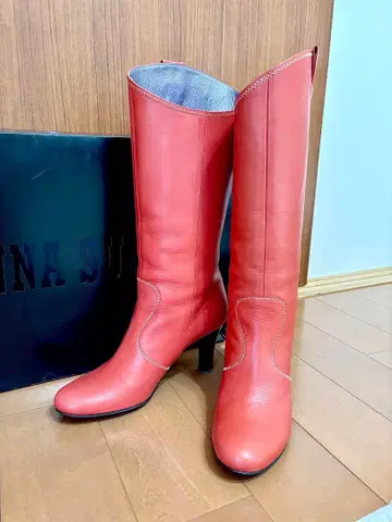 극상급 레어 [ ANNA SUI ] 탁한 오렌지 레드 / 가죽 롱 부츠