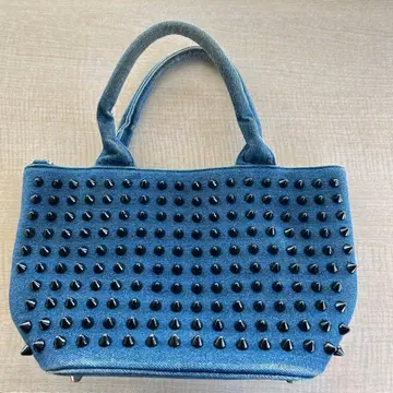 데님 블루 스터드 토트백