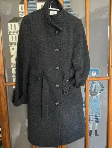 고급 새상품급 울 혼방 다크 그레이 피 코트