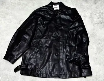 컨디션 최상 Fano Studios 인조 가죽 발칼라 코트 블랙 M