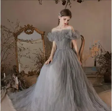 오프숄더 그레이 컬러 드레스 2차 모임 액세서리 포함