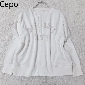 세포 맨투맨 슬릿넥 로고 프린트 면 혼방 캐주얼 화이트 M