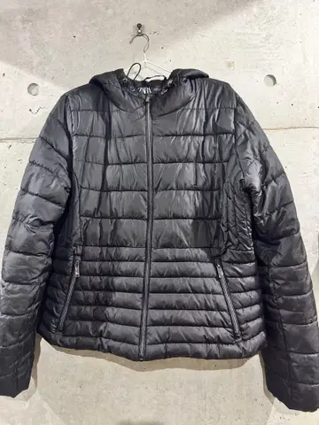 ZARA 후드 부착 블랙 다운 자켓 XXL