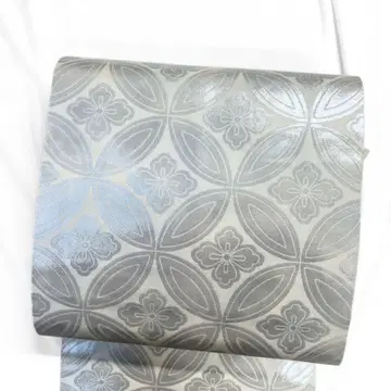 나고야 오비 칠보 하나비시 화이트 베이스 은사 기모노 115 p ms