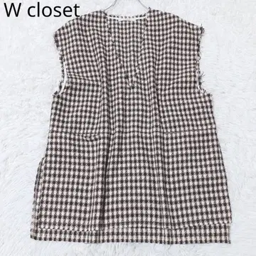 더블 클로젯 베스트 하운드투스 패턴 V넥 블랙 포켓 슬릿