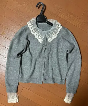 6mu. ROMU 레이스 레이어드 라운드 가디건 그레이