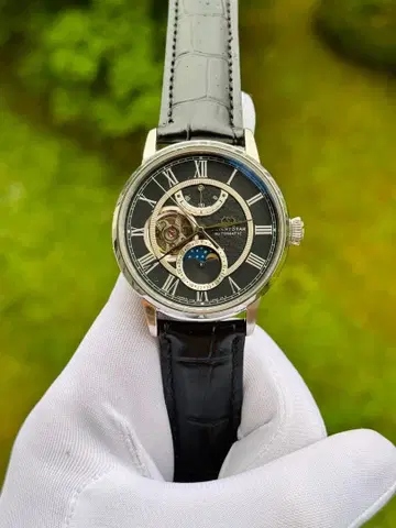 자동 태엽 시계 스켈레톤 블랙